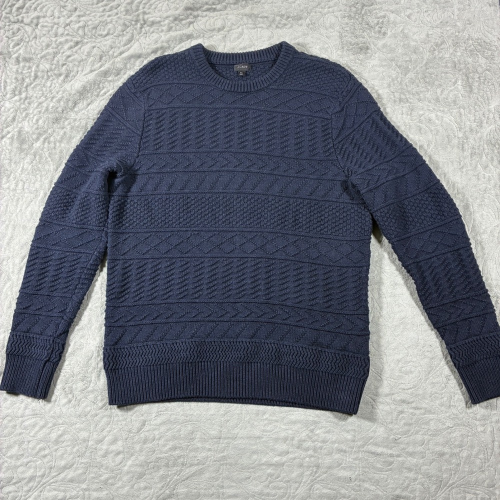 J.Crew Mens Fisherman Cableknit Sweater Size XL Navy Crewneck Guernsey Chunky